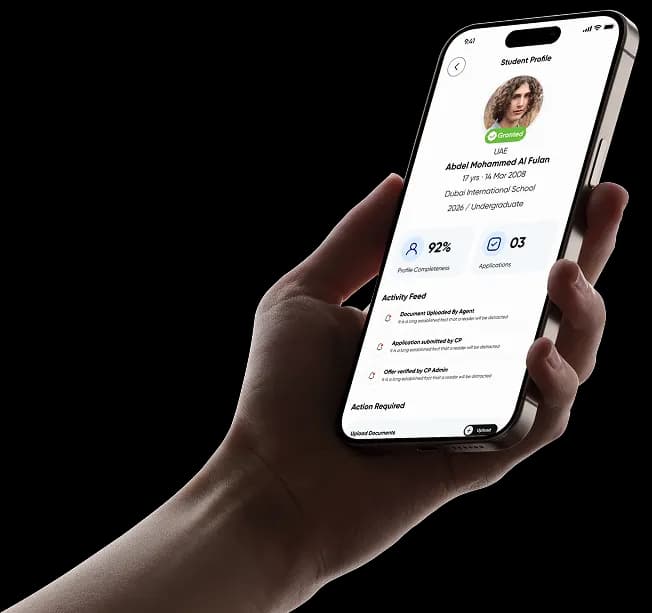 A hand holding a phone illustrating the platform